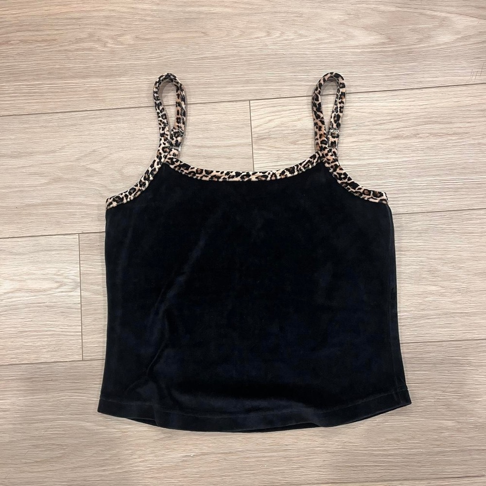 Vintage Black Velvet Cami Leopard Print Straps Women M Y2K Grunge Glam 2000s